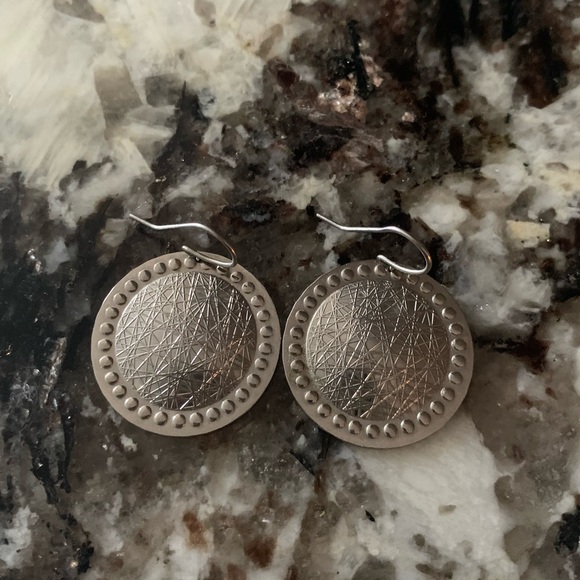 Vintage Stainless Steel Boho Disc Earrings, Lightweight - Picture 3 of 5